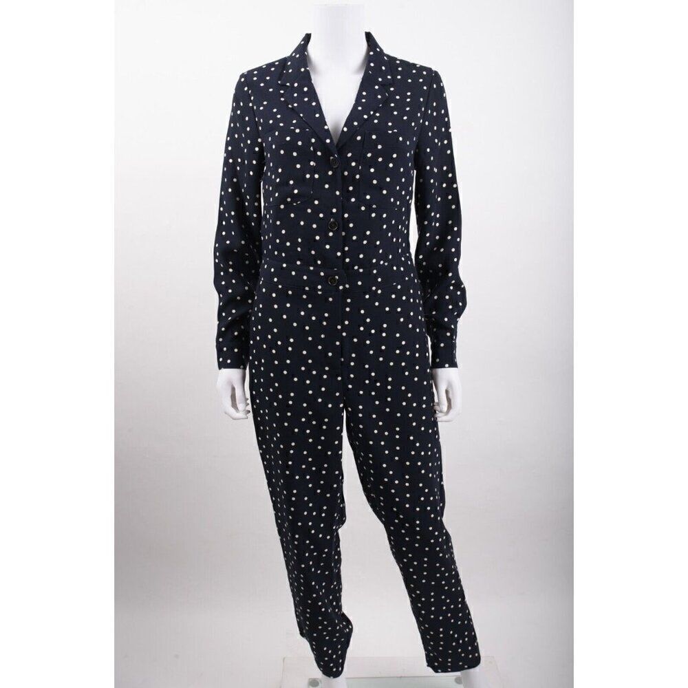 Boden Womans Tillie Jumpsuit UK 8R US 4R Navy Blue White Polka Dots T0322 NWT